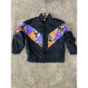 Vintage 70s Boooo Nylon Jacket Mens  Art to Wear Black Elastic Waist Hip Hop